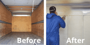 Commercial box truck before and after spray foam insulation
