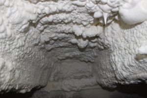 Crawl space encapsulated by closed cell spray foam.