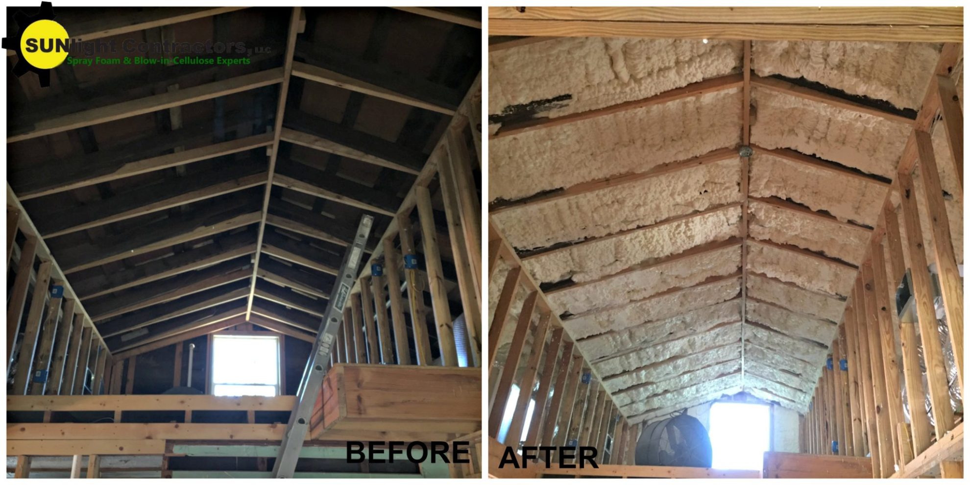 Open Cell Spray Foam In Attic www.sunlightcontractors.com