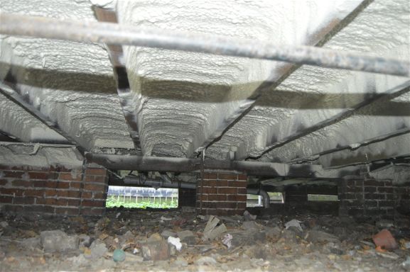 Subfloor with closed cell spray foam insulation 4