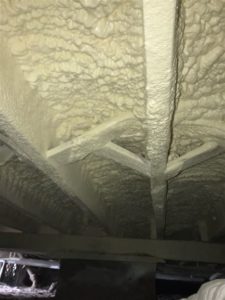 Subfloor of Building with closed cell spray foam insulation at night 22