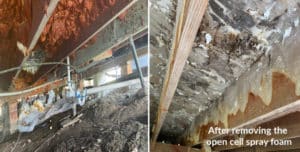 Open cell spray foam removed from crawlspace almost ready to have closed cell foam sprayed in place.