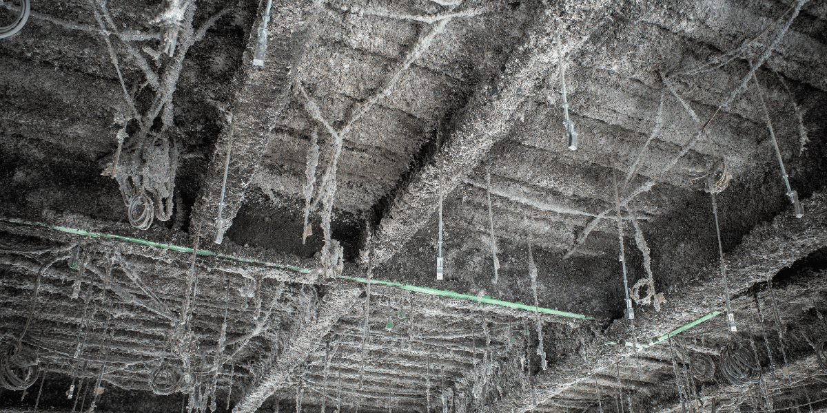 The inside of an industrial facility after fireproofing