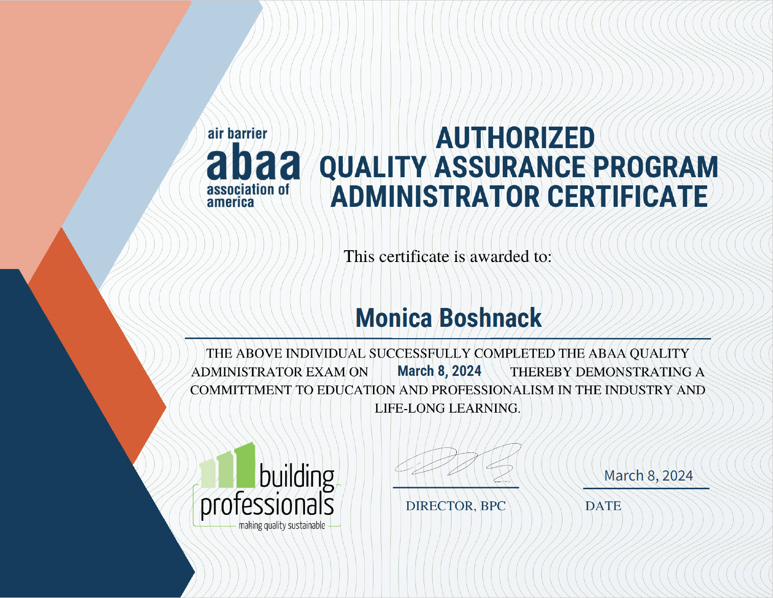 Air Barrier Association of America certification