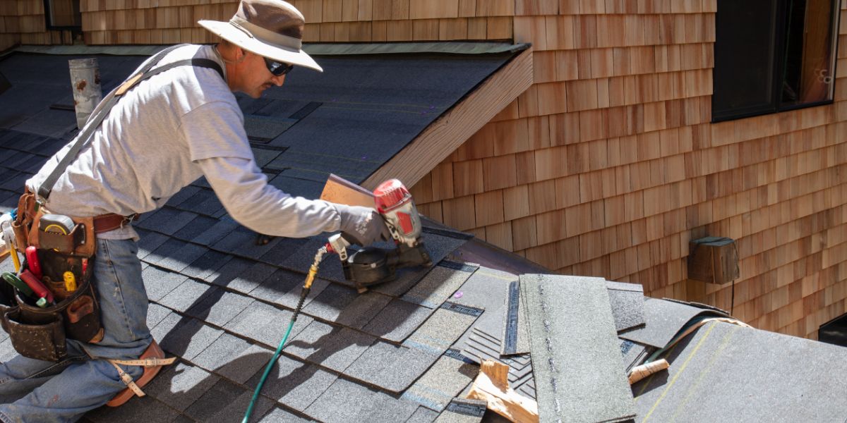 asphalt shingle roof being installed