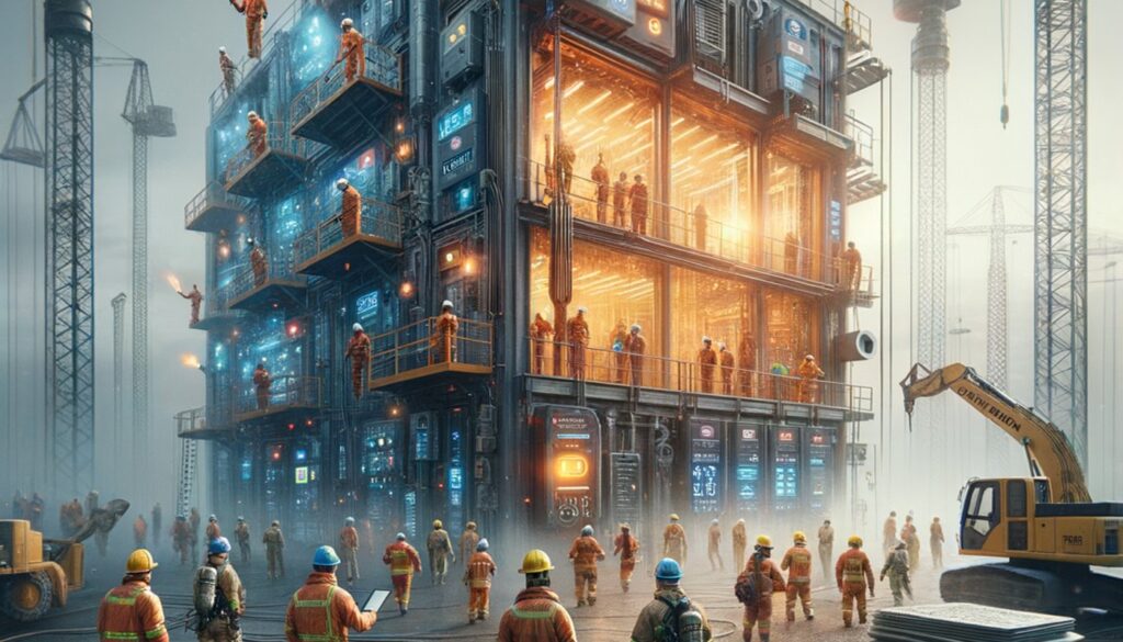 Professional Insulation Contractor, roofing contractor, fireproofing contractor featured image visually representing "The Rise of Smart Fireproofing: AI and IoT Revolutionizing Louisiana Construction Safety" through symbolic imagery and modern design elements, no text overlay